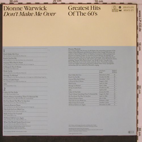 Warwick,Dionne: Don't make me over, Gr.Hits 60's, Ariola (205 472-270), D, 1983 Typ: LP Best.-Nr.: X7772 Preis: 6,00 Euro