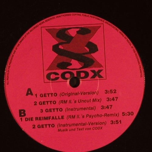 CODX: Getto *4+1, m-/vg+, Sony (RR 006), D, FLC, 1994 Typ: 12" Best.-Nr.: X8329 Preis: 4,00 Euro
