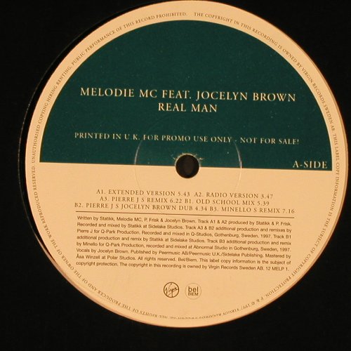 Melodic MC feat.J.Brown: Real Man*6, Promo, Virgin (12 MELP 1), EU, 1997 Typ: 12" Best.-Nr.: X8397 Preis: 4,00 Euro