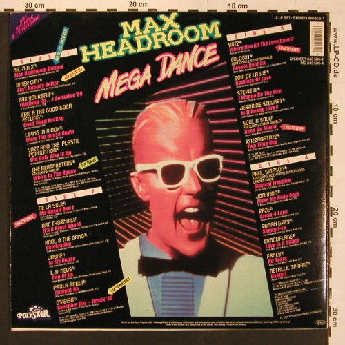 V.A.Max Headroom Mega Dance: Mr.Max.. Metallic Traffic, 28 Tr., Polystar (840 506-1), D, 1989 Typ: 2LP Best.-Nr.: X8794 Preis: 7,50 Euro