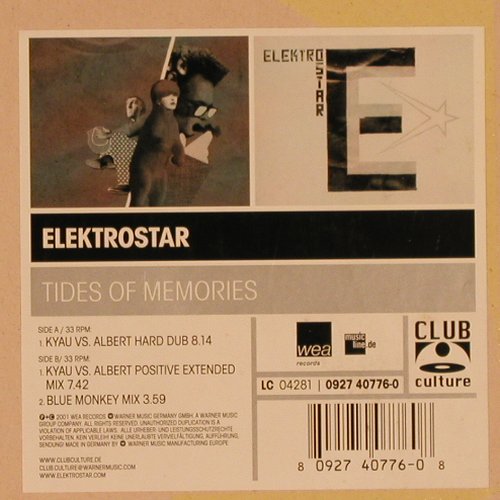 Elektrostar: Tides Of Memories*3 (Remixe), FLC, Deep Culture (0927 40776-0), D, 2001 Typ: 12" Best.-Nr.: X9594 Preis: 5,00 Euro
