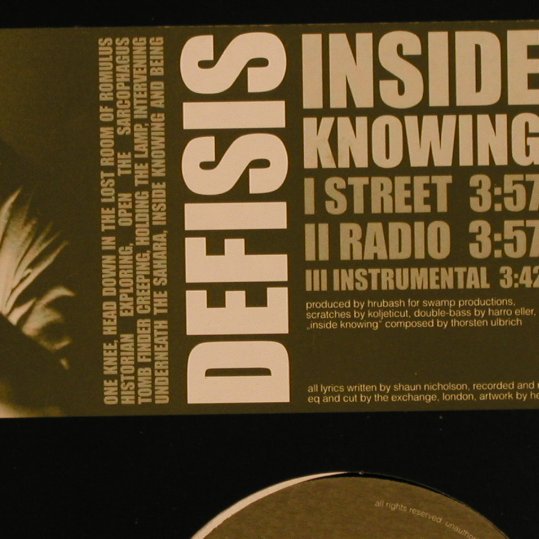 Defisis: Inside Knowing*3 / Get it up *4, S.W.A.M.P. (SWAMP°2), D, 2001 Typ: 12" Best.-Nr.: X9611 Preis: 4,00 Euro