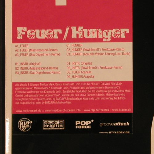 Mellow Mark: Feuer / Hunger, rap.de / records (RAP0005-V), EU, 2002 Typ: 12"*2 Best.-Nr.: X9780 Preis: 4,00 Euro