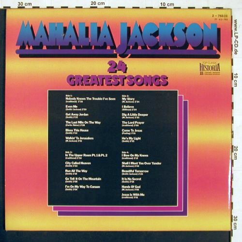 Jackson,Mahalia: 24 Greatest Songs, Foc, Jazz Line / Historia (2-763), D, 1980 Typ: 2LP Best.-Nr.: Y104 Preis: 7,50 Euro
