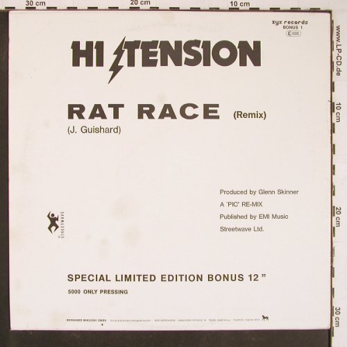 Hi-Tension: Rat Race(re) +sp.lim.ed., one sided, ZYX (Bonus 1), D, m-/vg+, 1984 Typ: 12" Best.-Nr.: Y1077 Preis: 4,00 Euro