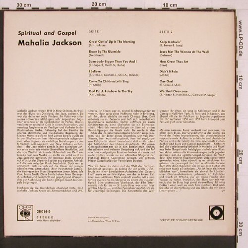 Jackson,Mahalia: Spiritual and Gospel, CBS, DSC Ed. (28 014-9), D, 1966 Typ: LP Best.-Nr.: Y2268 Preis: 7,50 Euro