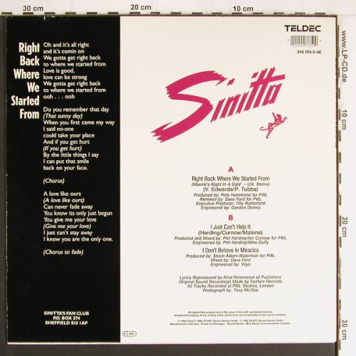 Sinitta: Right Back Where we Started from+2, Teldec(246 785-0 AE), D, 1989 - 12inch - Y3077 - 3,00 Euro