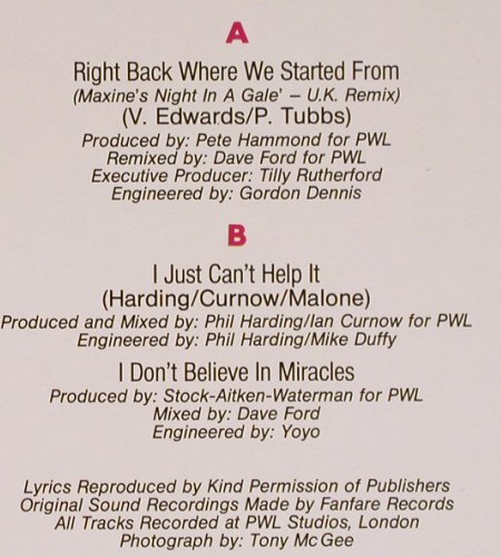 Sinitta: Right Back Where we Started from+2, Teldec(246 785-0 AE), D, 1989 - 12inch - Y3077 - 3,00 Euro