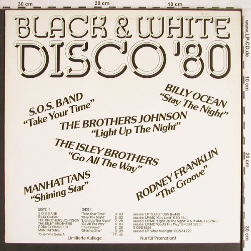 V.A.Black & White Disco'80: SOS Band...Industies,12 Tr. Mix, CBS (PROMO 1), NL,Lim.Ed., 1980 Typ: LP Best.-Nr.: Y3409 Preis: 7,50 Euro