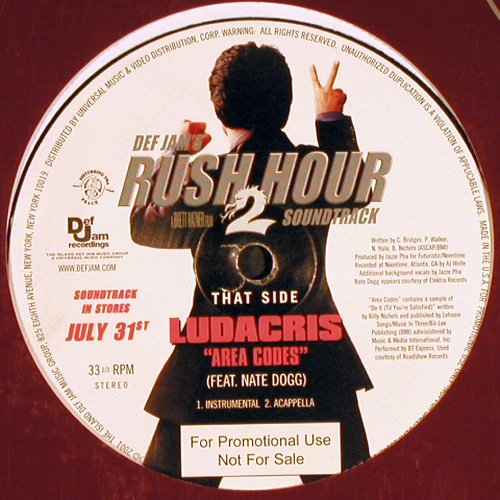 Ludacris: Area Codes*4, Def Jam, Promo (DEFR 15342-1), D, 2001 Typ: 12" Best.-Nr.: Y3487 Preis: 4,00 Euro