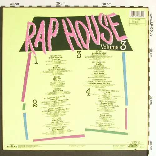V.A.Rap House: Vol.3-MC Hammer..WeePapaGirlRappers, Ariola (303 614), D, co, 1990 Typ: 2LP Best.-Nr.: Y6325 Preis: 6,00 Euro