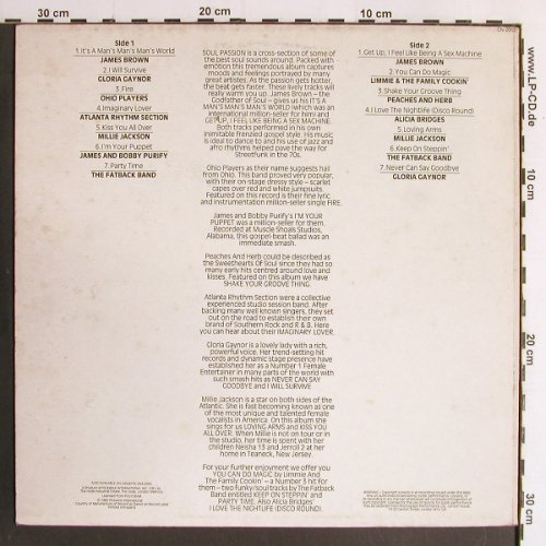 V.A.Soul Passion: James Brown..Gloria Gaynor, m /vg+, Contour (CN 2055), UK, 1982 Typ: LP Best.-Nr.: Y6675 Preis: 6,00 Euro