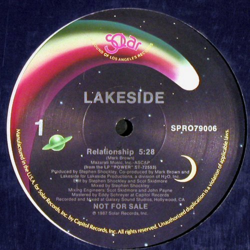 Lakeside: Relationship*2 (5:28 / instrum.), Solar/Promo, FLC (SPRO79006), US, 1987 Typ: 12" Best.-Nr.: Y7671 Preis: 3,00 Euro