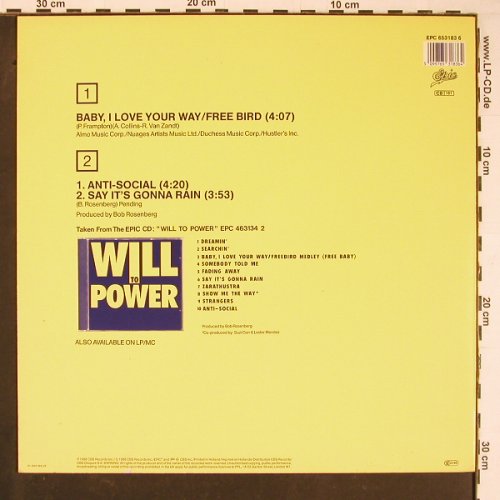 Will To Power: Freebaby +2, Epic (653183 6), NL, 1988 Typ: 12" Best.-Nr.: Y959 Preis: 4,00 Euro