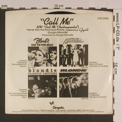 Blondie: Call Me*2, Chrysalis(CHS 2414), US, 1980 - 7inch - S7648 - 3,00 Euro