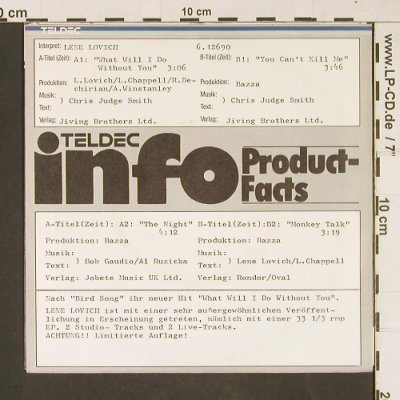 Lovich,Lene: What will I do without you+3, 33rpm, Stiff ( BUY69)(6.12690 AC), D,Lim.Ed., 1980 - EP - T105 - 5,00 Euro