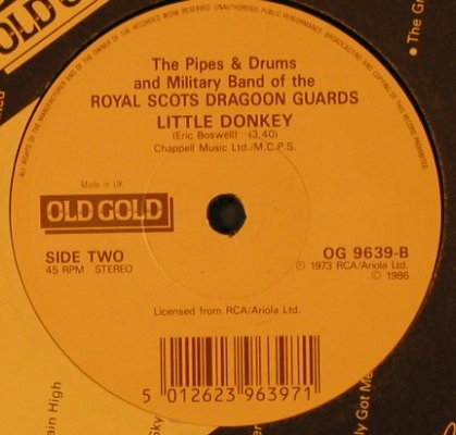 Royal Scots Dragoon Guards: Amazing Grace/Little Donkey, Ri,FLC, Old Gold(OG 9639), UK, 1973 - 7inch - T2331 - 3,00 Euro