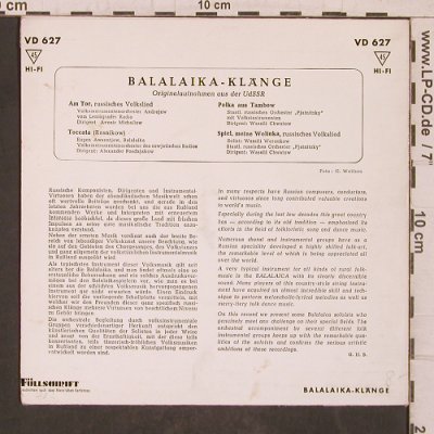 V.A.Balalaika Klänge: Originalaufn. Aus der UDSSR, Decca(VD 627), D, m-/vg+,  - EP - T5636 - 3,00 Euro