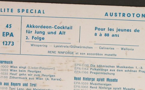Ninforge,Rene-et s.AccordeonMusette: Akkordeon für Jung und Alt,Folge2, Austroton (45-EPA-1273), CH,m-/vg+ Typ: EP Best.-Nr.: S8469 Preis: 3,00 Euro