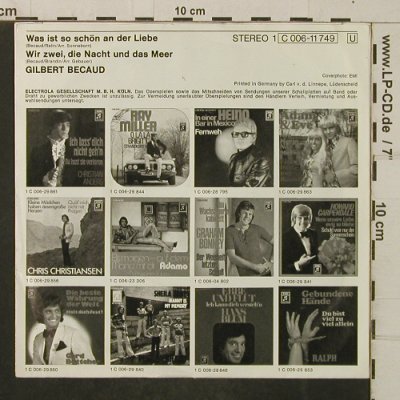 Becaud,Gilbert: Was ist so schön an der Liebe, Columbia (C 006-11 749), D, m-/vg+ Typ: 7" Best.-Nr.: T4060 Preis: 3,00 Euro
