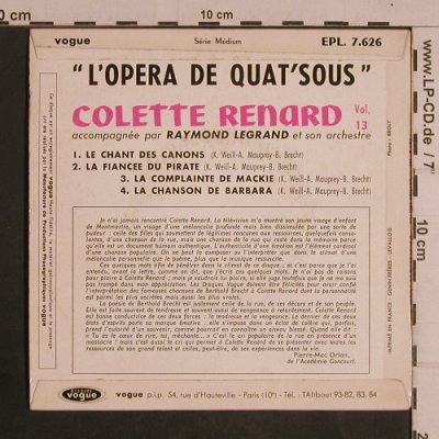 Renard,Colette / Raymond Legrand: L'Opera de Quat'Sous, vg+/m-, Vogue,Vol.13(EPL. 7.626), F,  - EP - T4389 - 5,00 Euro