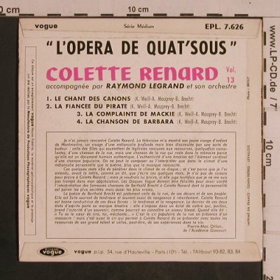 Renard,Colette / Raymond Legrand: L'Opera de Quat'Sous, vg+/m-, Vogue,Vol.13 (EPL. 7.626), F Typ: EP Best.-Nr.: T4389 Preis: 5,00 Euro