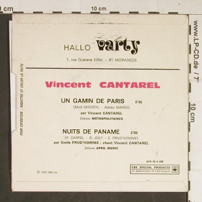 Cantarel,Vincent: Un Gamin de Paris/Nuits de Paname, CBS Special Prod(SPR 45 S 693), F, m-/vg+, 1972 - 7inch - T756 - 4,00 Euro