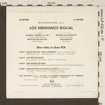 Rigual,Hermanos: Cuando Calienenta El Sol, vg+/vg+, RCA Victor (3-20486), E Typ: EP Best.-Nr.: S8839 Preis: 3,00 Euro