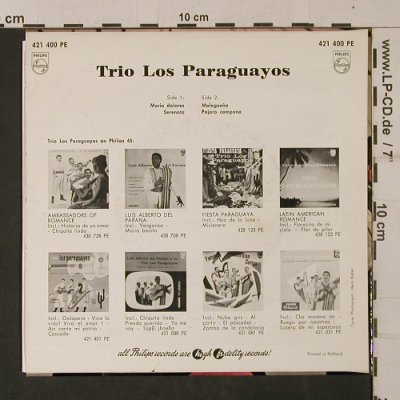 Los Paraguayos, Trio: Maria Dolores+3, vg+/m-, Philips (421 400 PE), NL Typ: EP Best.-Nr.: T1234 Preis: 3,00 Euro