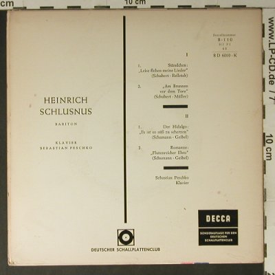 Schlusnus,Heinrich: Schubert- und Schumann-Lieder, Decca (B-110/BD 6010-K), D, DSC Typ: EP Best.-Nr.: S7511 Preis: 3,00 Euro