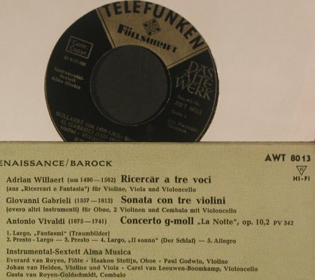 V.A.Willaert,Adrian/Gabrieli/Vivald: Ricercar a tre voci (Das Alte Werk), Telefunken (AWT 8013), D Typ: EP Best.-Nr.: S8100 Preis: 4,00 Euro