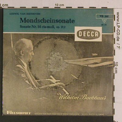 Beethoven,Ludwig van: Mondscheinsonate,Nr.14 cis-moll, Decca (VD 545), D, m-/vg- Typ: 7" Best.-Nr.: S8158 Preis: 6,00 Euro