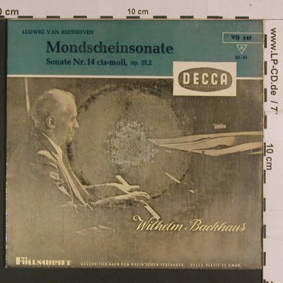 Beethoven,Ludwig van: Mondscheinsonate,Nr.14 cis-moll, Decca(VD 545), D, m-/vg-,  - 7inch - S8158 - 6,00 Euro