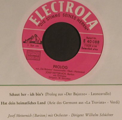 Metternich,Josef: Prolog(der Bajazzo),W.Schüchter, Electrola (40 088), D Typ: 7" Best.-Nr.: S8159 Preis: 4,00 Euro