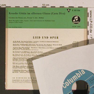 Callas,Maria Meneghini: Keusche Göttin im silberen Glanze, Columbia (C 50 156), D,m/vg- Typ: EP Best.-Nr.: S8177 Preis: 2,50 Euro