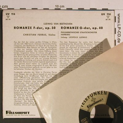 Beethoven,Ludwig van: Romanzen (F-dur,op.50/G-dur,op.40), Telefunken(UV 114), D, Ri,  - EP - S8188 - 6,00 Euro