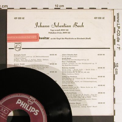 Bach,Johann Sebastian: Fuge A-Moll, bwv 543,532, vg+/vg+, Philips (409 000 AE), D, 1957 Typ: 7" Best.-Nr.: S8427 Preis: 2,50 Euro