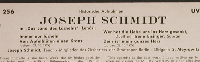 Schmidt,Joseph: Das Land des Lächelns(1929)hist., Telefunken (UV 256), D Typ: EP Best.-Nr.: S8546 Preis: 3,00 Euro
