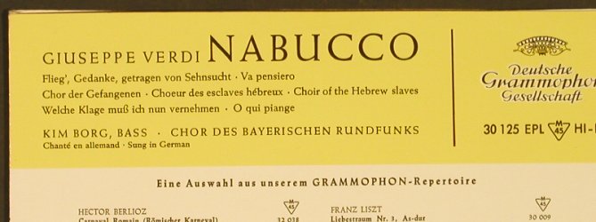 Verdi,Giuseppe: Nabucco, D.Gr. (30 125 EPL), D, Mono, 1957 Typ: EP Best.-Nr.: S8873 Preis: 3,00 Euro