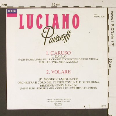 Pavarotti,Luciano: Caruso / Volare, Decca(1027), D,Promo, 1990 - 7inch - S9067 - 4,00 Euro