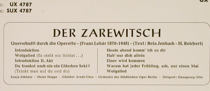 Lehar,Franz: Der Zarewitsch, Telefunken (UX 4787), D, Mono Typ: 7" Best.-Nr.: S9626 Preis: 3,00 Euro