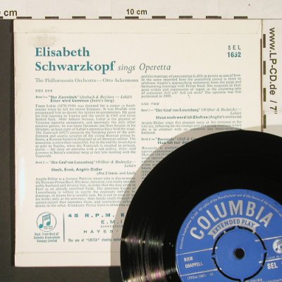 Schwarzkopf,Elisabeth: Operetta Melodies, Columbia(SEL 1652), UK, Mono,  - EP - S9630 - 4,00 Euro