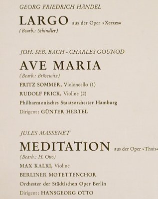 Händel,Bach-Gounod,Massenet: Largo, Ave Maria, Meditation, Telefunken (UV 223), D Typ: EP Best.-Nr.: S9634 Preis: 3,00 Euro