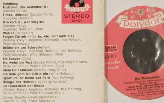 Strauß,Johann: Die Fledermaus (Querschnitt), Polydor (224 424), D, 1963 Typ: EP Best.-Nr.: S9635 Preis: 3,00 Euro