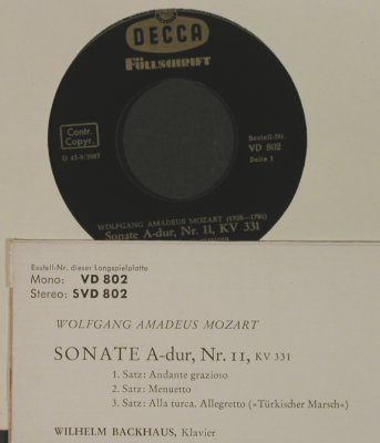 Mozart,Wolfgang Amadeus: Klaviersonate in A-dur, KV 331, Decca(VD 802), D,  - EP - T2415 - 3,00 Euro