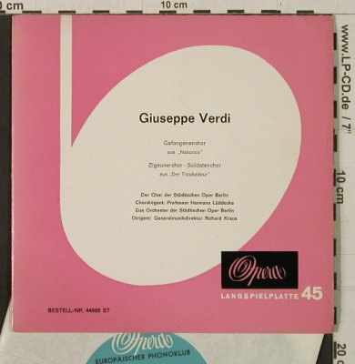 Verdi,Giuseppe: Gefangenen-/Zigeuner-/Soldatenchor, Opera (44900 ST), D Typ: EP Best.-Nr.: T2432 Preis: 3,00 Euro