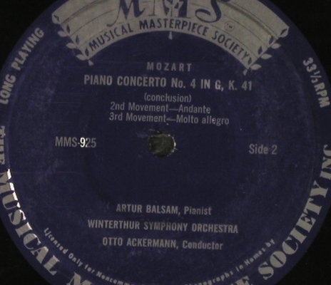 Mozart,Wolfgang Amadeus: Piano Concerto No. 4 in G, K.41, MMS,33rpm(MMS-925), Pl. Cover,  - EP - T2628 - 5,00 Euro