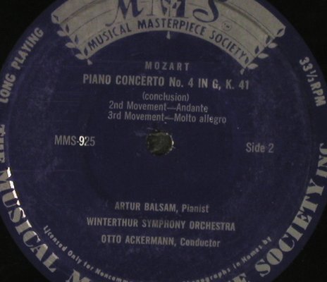 Mozart,Wolfgang Amadeus: Piano Concerto No. 4 in G, K.41, MMS,33rpm (MMS-925), Pl. Cover Typ: EP Best.-Nr.: T2628 Preis: 5,00 Euro