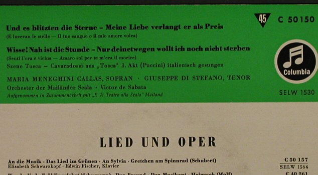 Callas,Maria & di Stefano,Guiseppe: Szene aus Tosca, Columbia (C 50 150), D, vg+/m- Typ: EP Best.-Nr.: T2718 Preis: 3,00 Euro