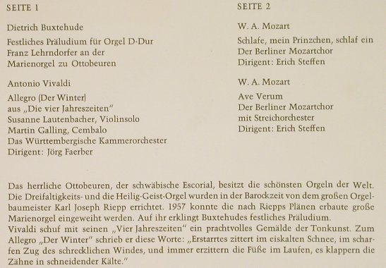 V.A.Das kleine Festkonzert: Mozart, Vivaldi, Buxtehude, Eurocord (G 002), D, DSC Typ: EP Best.-Nr.: T286 Preis: 3,00 Euro